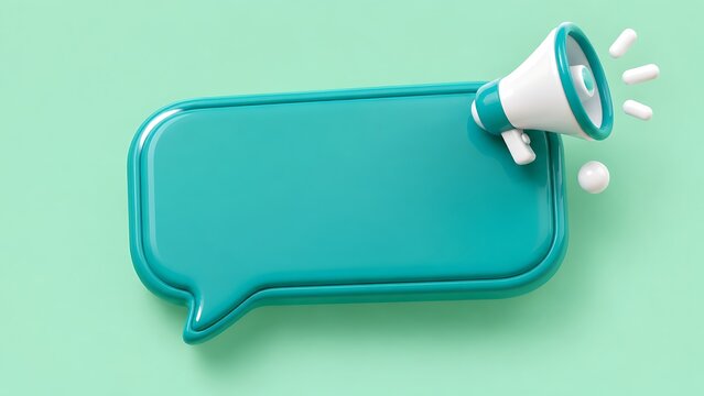 3d speech bubble with megaphone isolated on light green background for social media marketing and communication news alert.