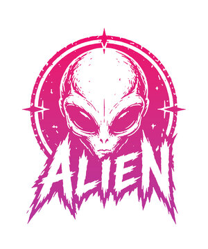 Futuristic Alien Head Mascot Logo and Sci-Fi Badge