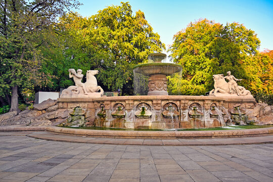 Wittelsbacherbrunnen Fountain at Maximiliansplatz in Munich Germany