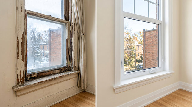 Old window replacement before and after comparison | Energy efficient home renovation project | Modern vinyl window installation | Residential window upgrade and restoration