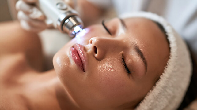 Young Woman Receiving Hardware Facial Treatment at Beauty Clinic