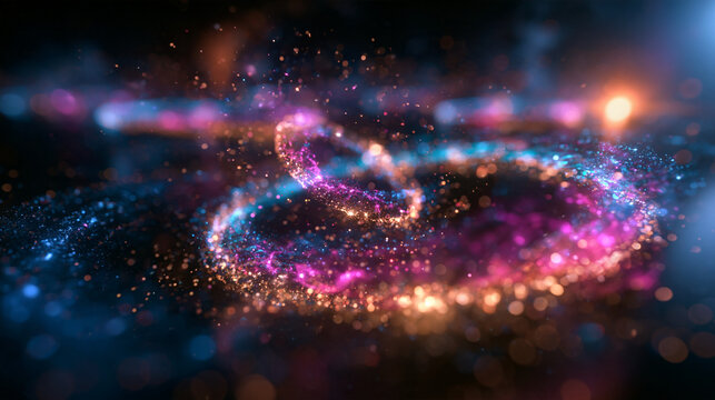 Abstract Glowing Particle Vortex with Sparkling Bokeh Lights