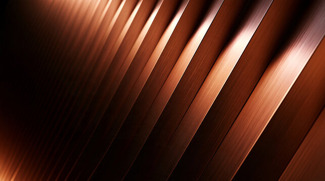 Abstract Copper Metallic Slats in Geometric Linear Pattern