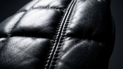 Fototapeta premium Premium macro view of black synthetic leather texture with elegant quilted stitching details for upholstery and fashion.