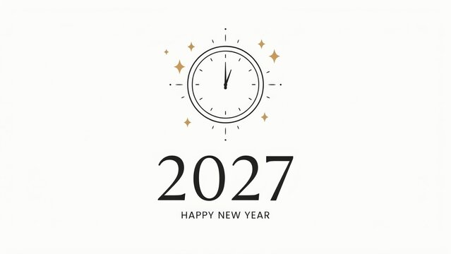 New Year 2027 Countdown Clock at Midnight with Elegant Typography, Stars and Minimal Celebration Vector Art