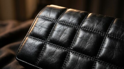 Fototapeta premium Close up Detail of Luxury Black Quilted Synthetic Leather Texture with Elegant Stitching Pattern for Fashion Design Backdrop