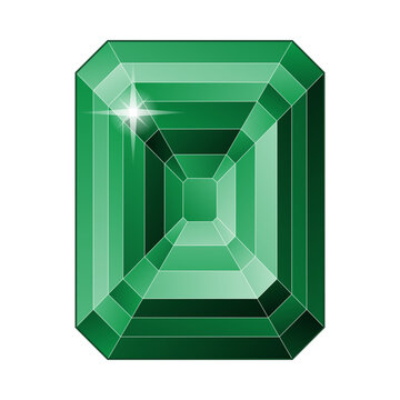 Green emerald cut gemstone with step facets