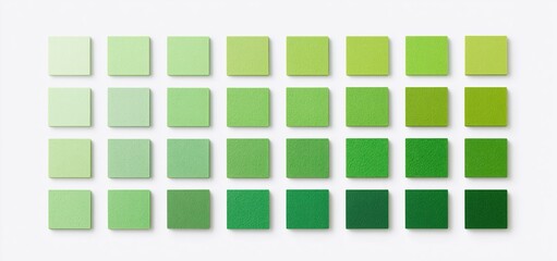 Fototapeta premium Gradient of green color swatches displayed in a seamless transition from pale mint to rich forest shades.