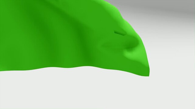 Green fabric flag waving in the wind animation
