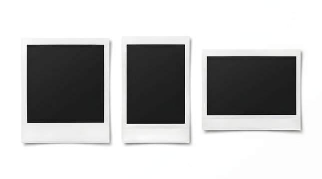 Three Instant Photo Frames: A set of three classic instant photo frames, each with a blank black space, ready to be filled with memories or digital content.