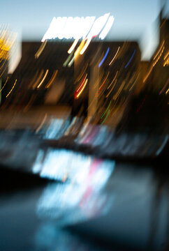Abstract motion blur of city lights at night