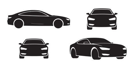 Obraz premium Sport sedan car vector silhouettes including perspective view side and front for technical manuals.