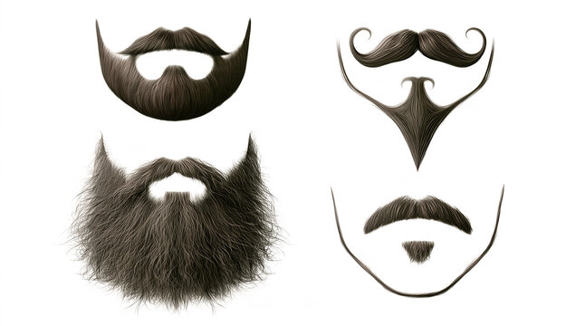  different styles of mens facial hair presented on a transparent background. 