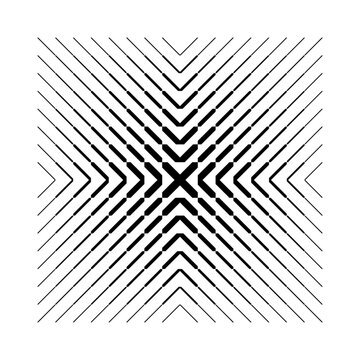 Geometric optical illusion pattern with a central black cross made of diverging and converging lines, creating a visual depth effect