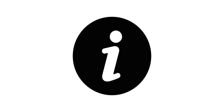 Information icon, black circle with white letter i for help and faq