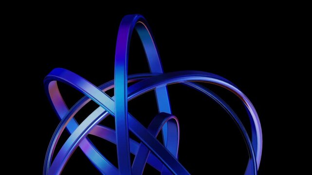 3D render Rotating Metallic Blue Rings Sphere Seamless Loop Video, Abstract Cybernetic Intersecting Circles Motion Graphics, Sleek Glass Gyroscope Axis Spin &ndash; Interlocking glossy metallic blue