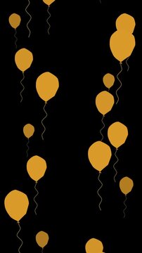 Seamless loop animation of golden balloons rising upward against a black background.
