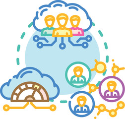 Fototapeta premium Cloud infrastructure consulting service providing global network setup and security while analyzing data for optimal business solutions and efficient processing