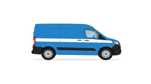 Side view of a blue delivery van isolated on a white background.