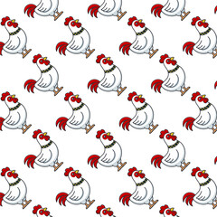 Cute Rooster Print Pattern with Red Crest and Collar Accents © yanuar