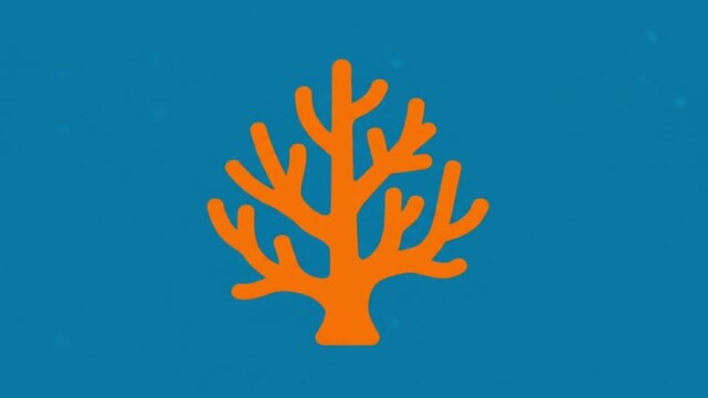 Minimalist flat illustration of an orange coral icon against a blue ocean background.