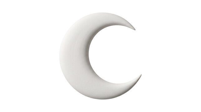A simple white crescent moon shape with a smooth texture presented as a graphic element that is isolated on transparent background for easy design