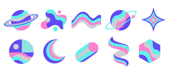 Abstract cosmic icons with planet wave and gradient sphere © Mark