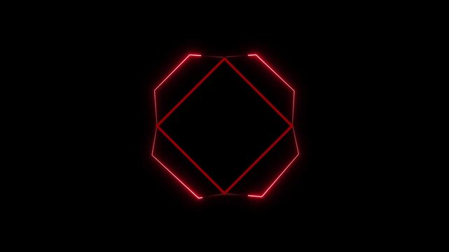 Octagon shape animation displays symmetrical vector angles on dark. Geometric graphic design layers define octagon shape. Abstract technology overlays frame octagon.