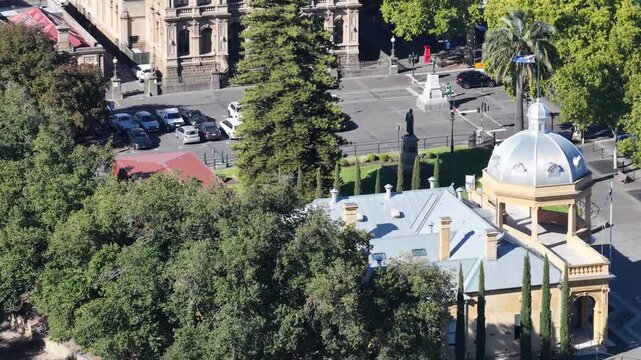 Facades of Bendigo city downtown historic architecture houses &ndash; aerial view.