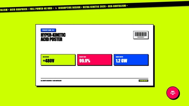 Hyper kinetic acid poster motion graphics video featuring bright neon green brutalist design elements and digital meters