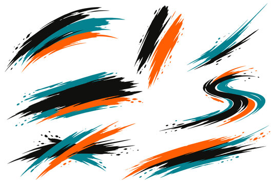Black teal and orange dynamic brush swooshes