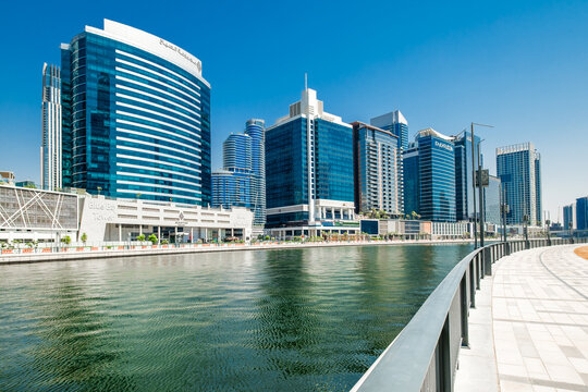 Dubai, UAE &ndash; october 05, 2025: Blue Bay Tower, Pullman Dubai Downtown, The 9 Tower, Lake Central Tower