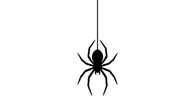 Halloween hanging spider silhouette vector icon isolated on white background for spooky holiday design
