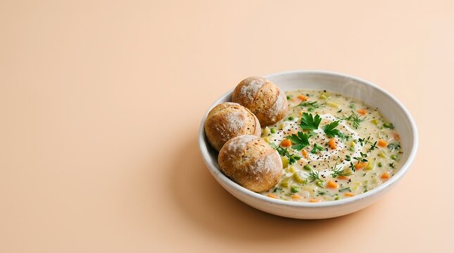 野菜のクリームスープとパン