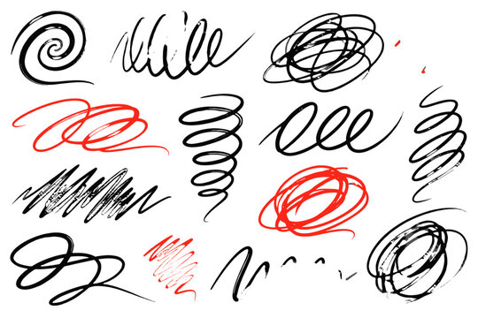 Black and red pen scribbles spirals and loops