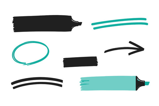 Black and teal highlighter marker strokes