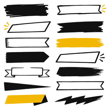 Black and yellow brush banners ribbons and labels