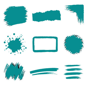 Teal brush strokes frame splatter and corner