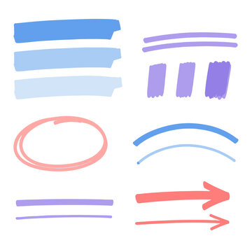 Pastel highlighter marker strokes circles and arrows