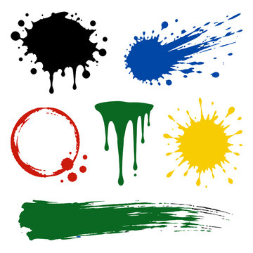 Colorful ink splatter drips and brush stroke