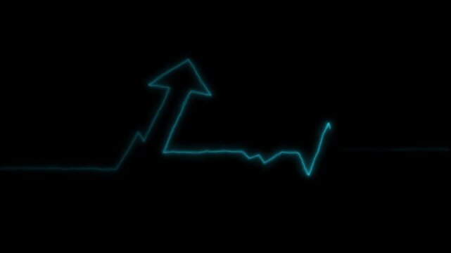 Arrow graph animation integrates an active medical cardiogram wave. Vital healthcare cardiology telemetry traces on the arrow graph. Pulse diagnostics guide arrow graph.