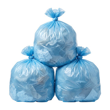 Pile of Three Tied Blue Trash Bags Isolated on Black Background