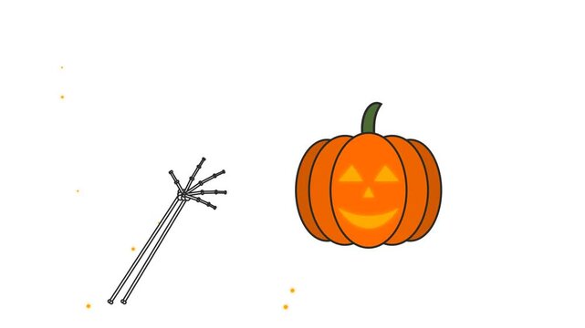 Animated pumpkin and reaching hand pattern during autumn celebration with whimsical style