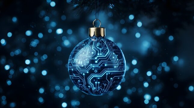 Digital technology christmas ornament with circuit board pattern