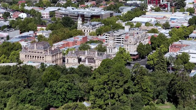 Rosalind park in Bendigo city downtown regional Australian centre of Victoria &ndash; aerial view.