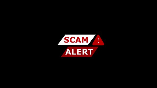 Warning sign animation alerts to detected scam activities on dark space. Critical financial fraud hazard notices trigger on warning sign. Danger notifications flash on sign.