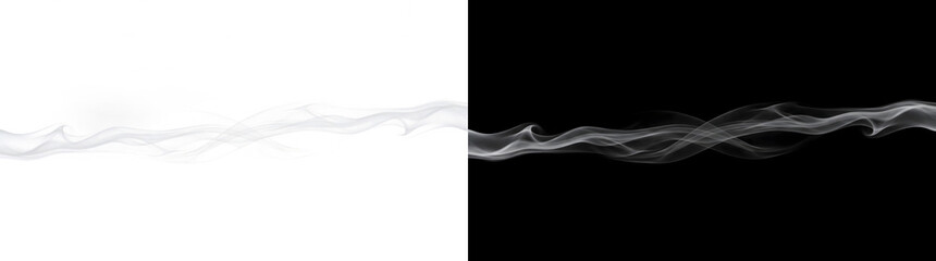 Fototapeta premium Thin smoke line flowing continuously across the frame in a graceful crossing wave pattern, for elegant dividers, in PNG Transparent and Black Background Versions