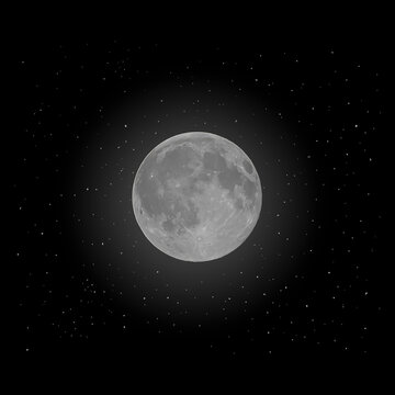 Paris, France - 09 26 2026: Detail view of a full moon by night from the city