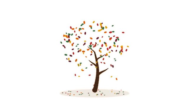 Abstract organic tree motion graphic with seasonal leaf changes against a clean backdrop