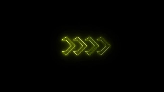 Arrows animation advances forward in a sequential row on dark space. Directional user interface navigation routes along arrows animation. Telemetry graphics guide the arrows.